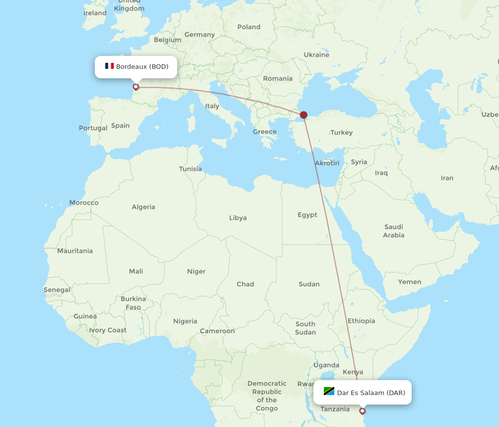 BOD-DAR flight routes
