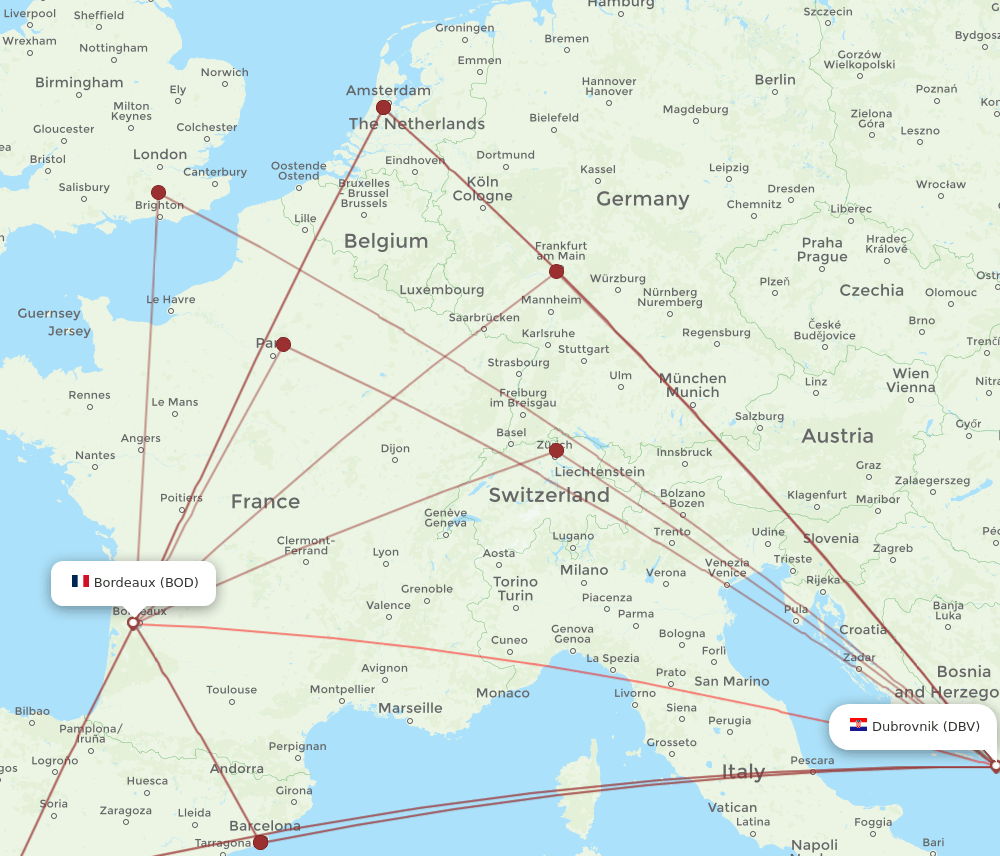 BOD-DBV flight routes