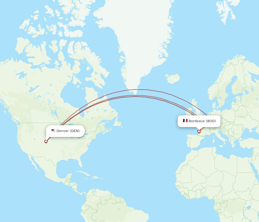 BOD to DEN flights and routes map