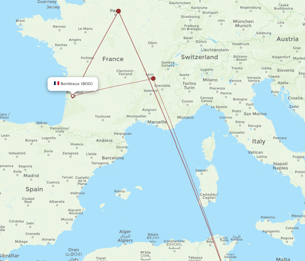BOD-DJE flight routes