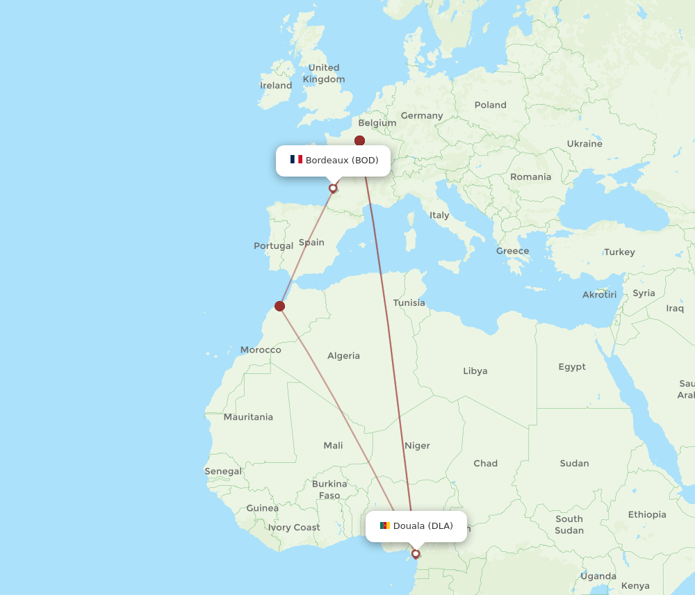 BOD-DLA flight routes