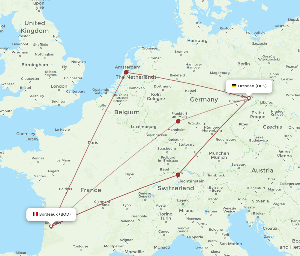 BOD to DRS flights and routes map