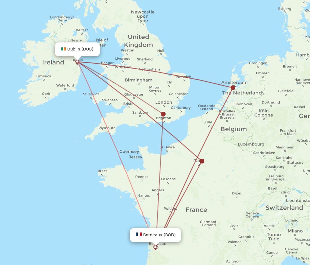 BOD to DUB flights and routes map