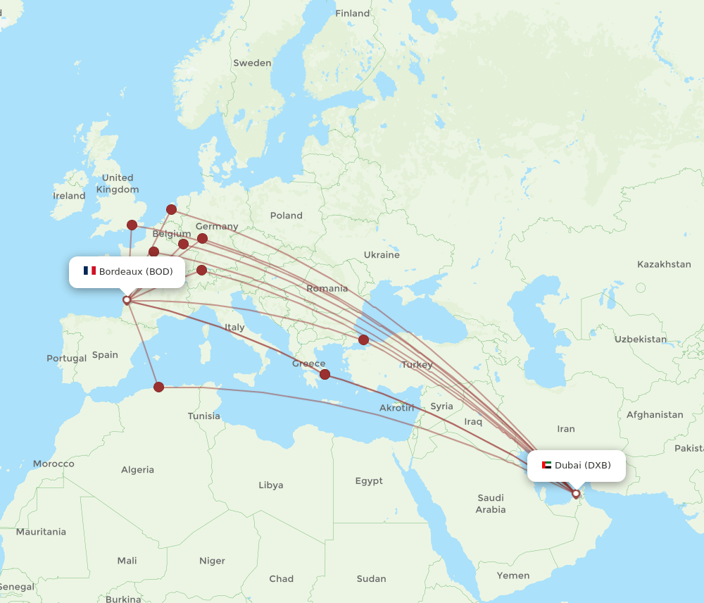 BOD-DXB flight routes