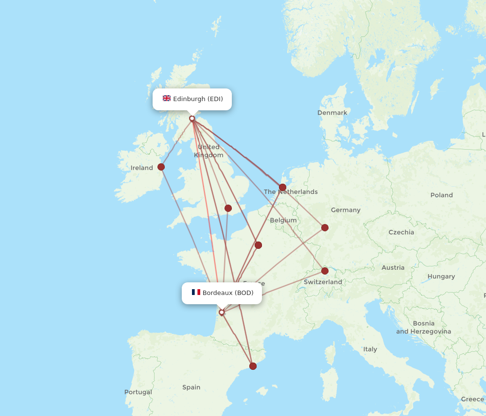 BOD to EDI flights and routes map