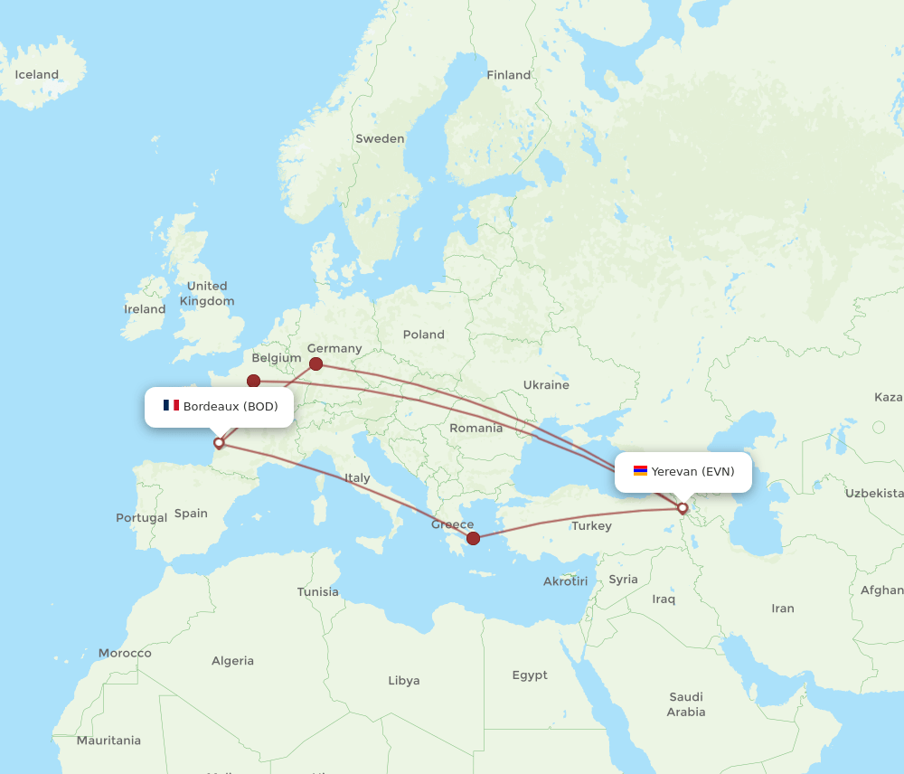 BOD-EVN flight routes