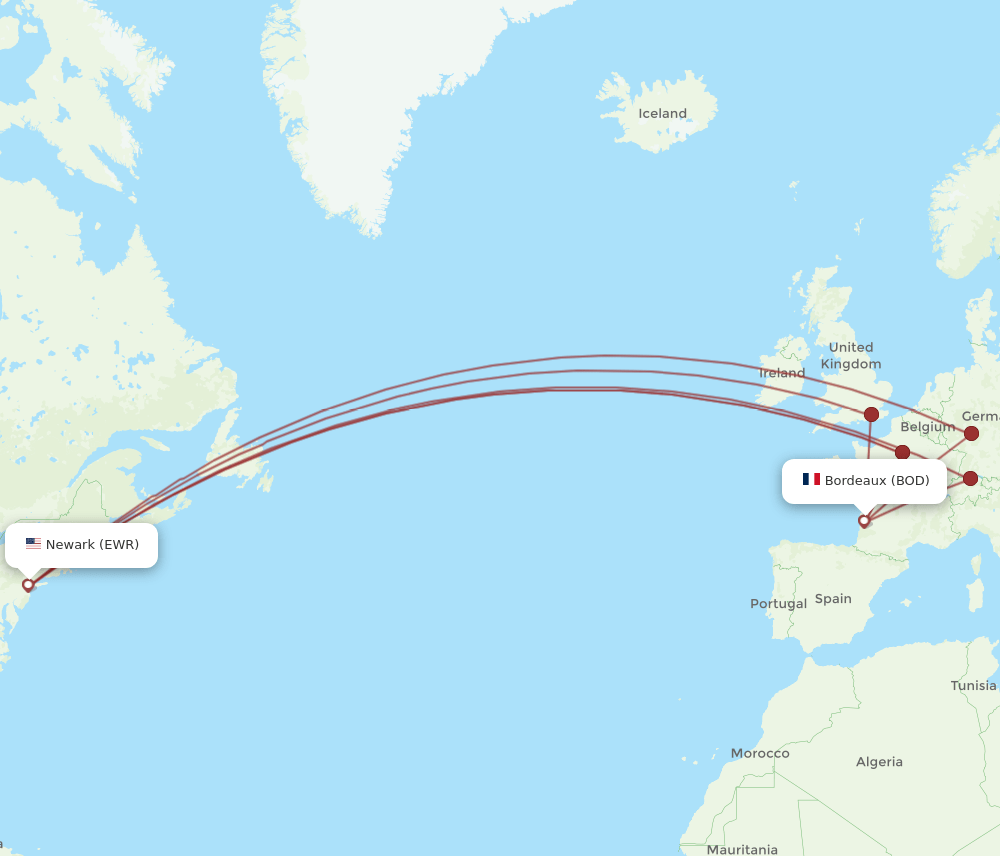 BOD-EWR flight routes