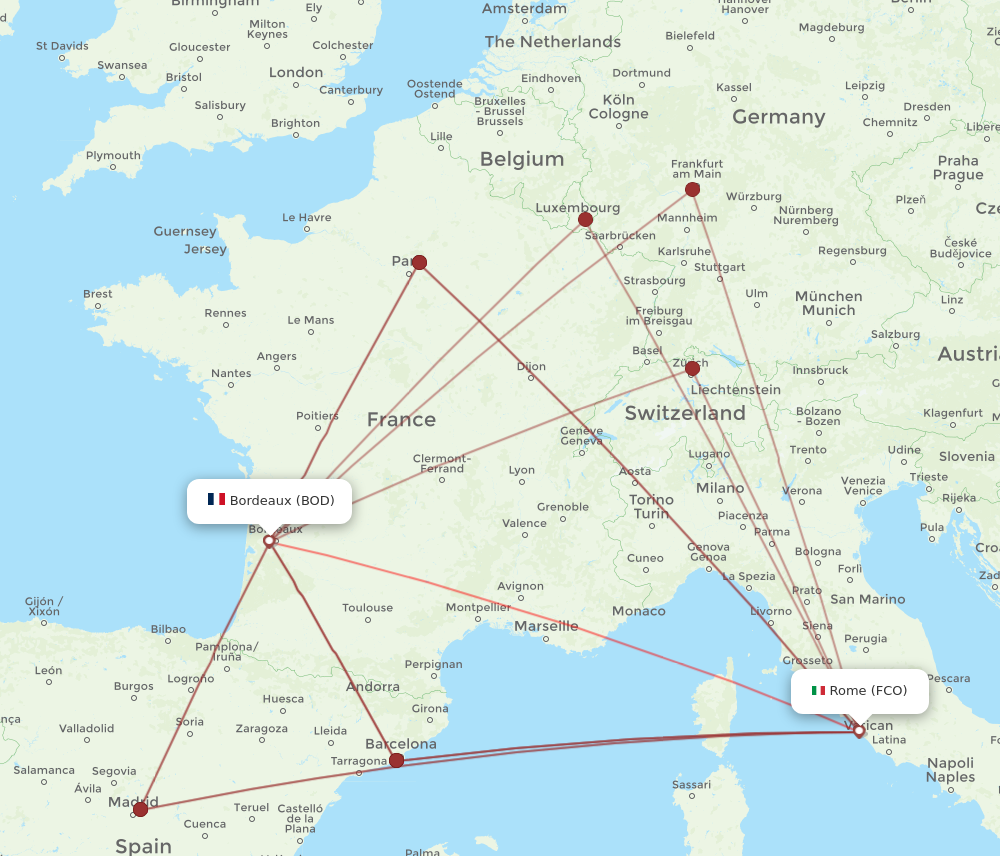 BOD to FCO flights and routes map