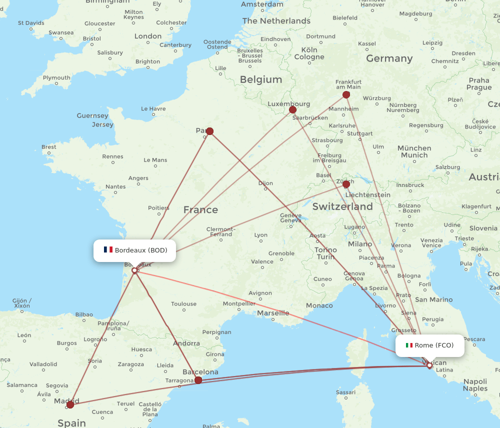 BOD-FCO flight routes