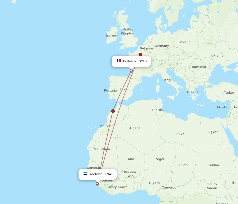 BOD to FNA flights and routes map