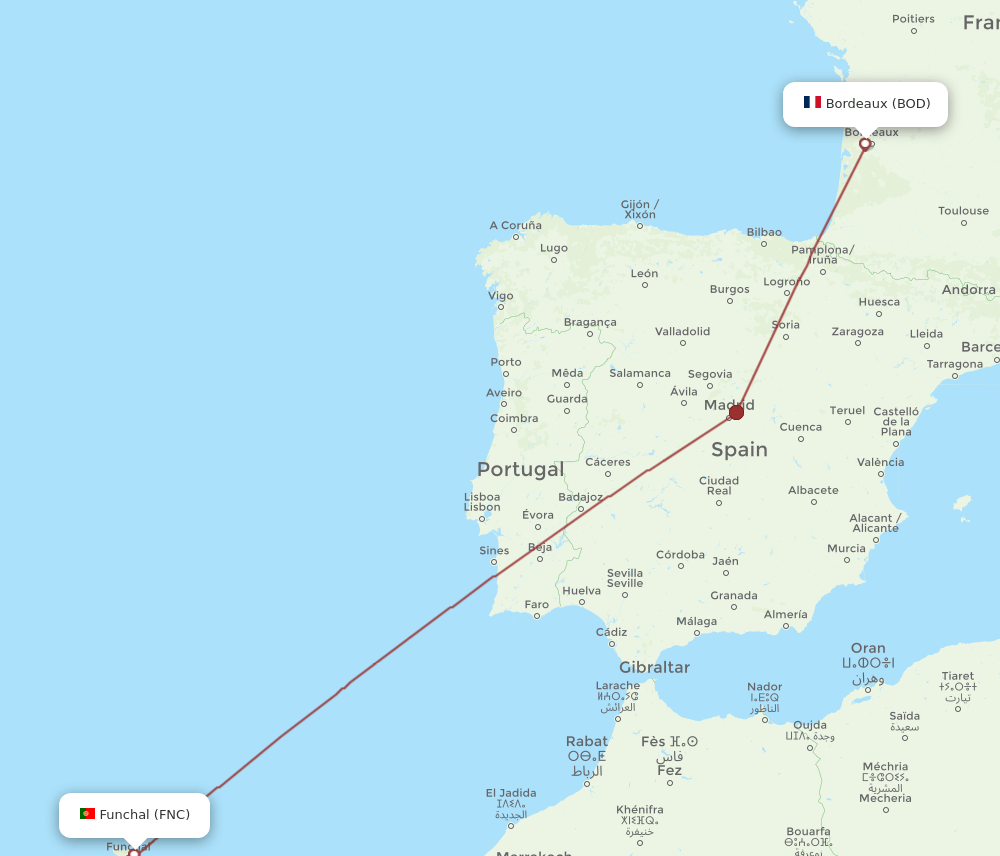 BOD-FNC flight routes