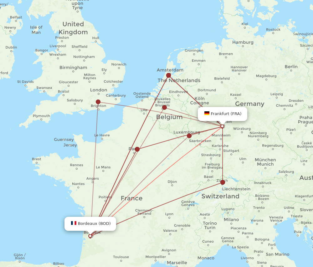 BOD to FRA flights and routes map