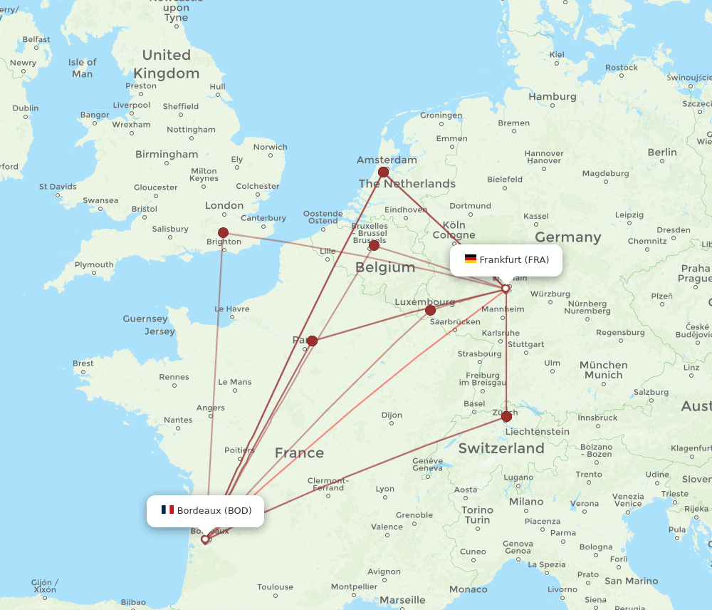BOD-FRA flight routes