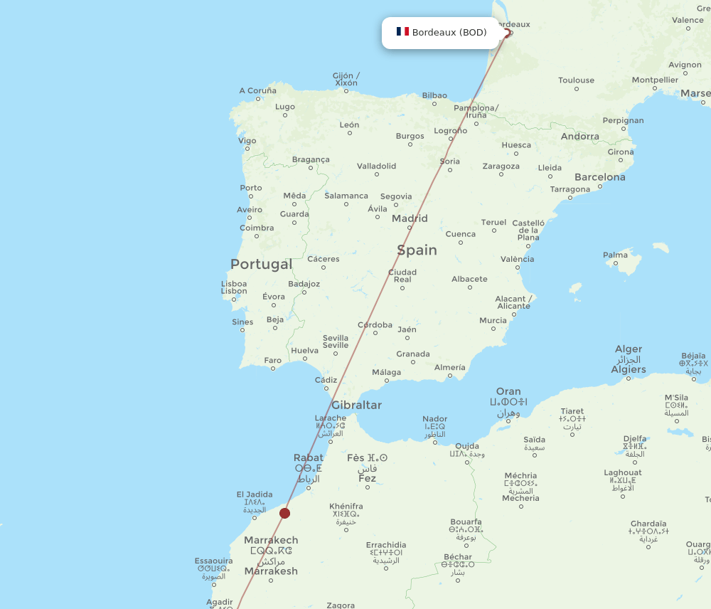 BOD to GLN flights and routes map