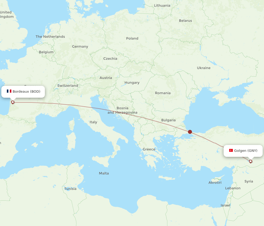 BOD-GNY flight routes