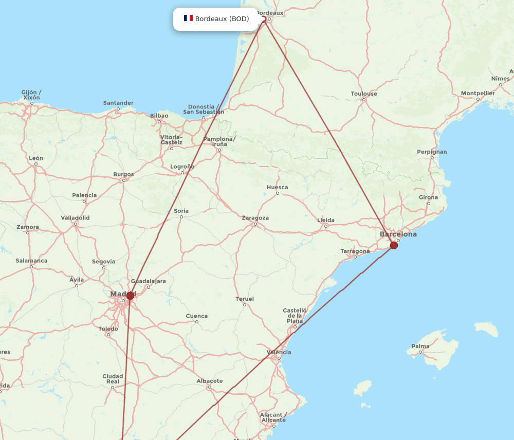 BOD-GRX flight routes