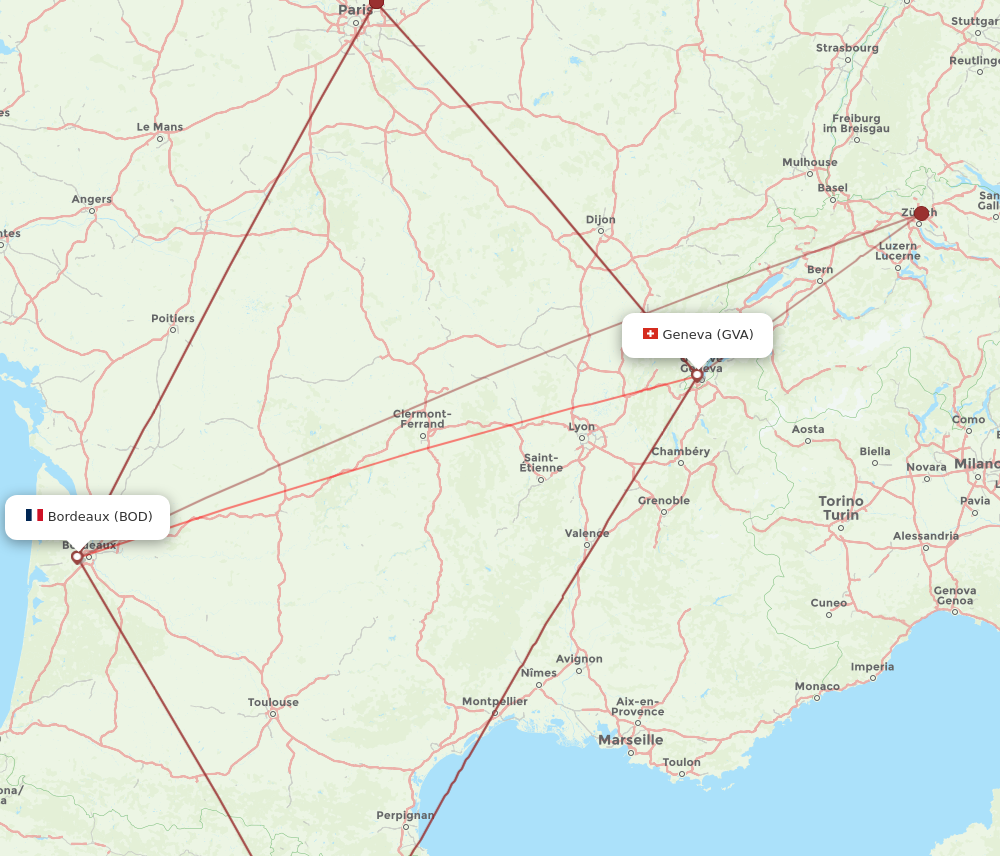 BOD to GVA flights and routes map