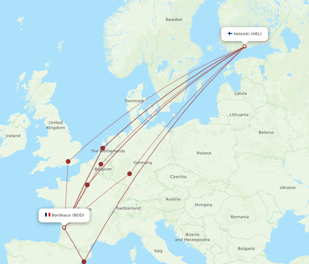 BOD-HEL flight routes