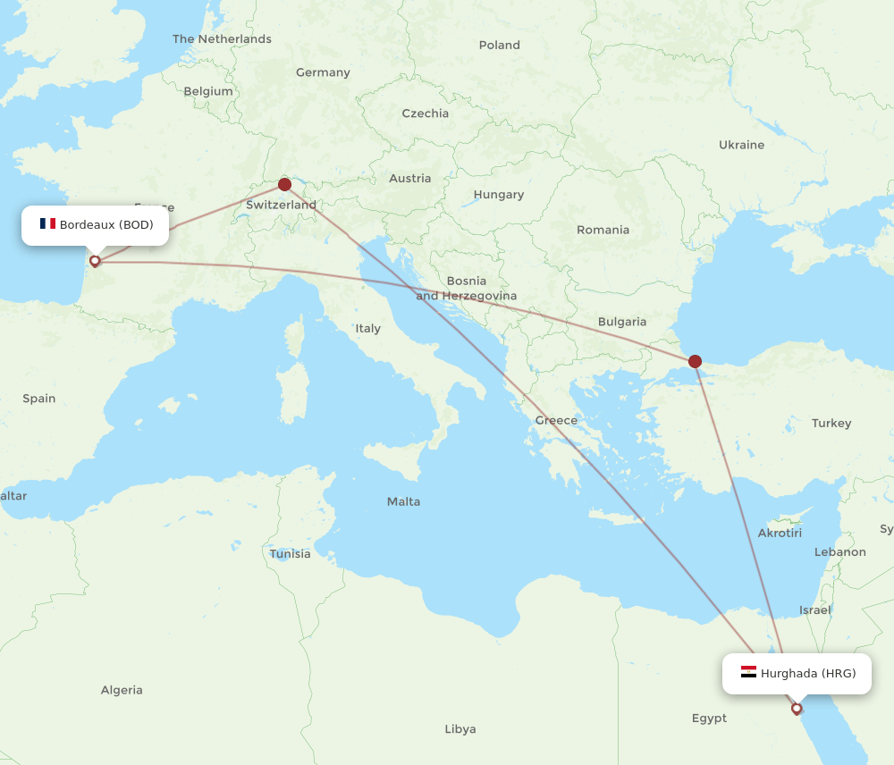 BOD-HRG flight routes