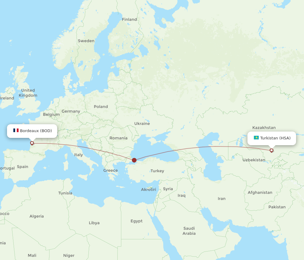 BOD-HSA flight routes