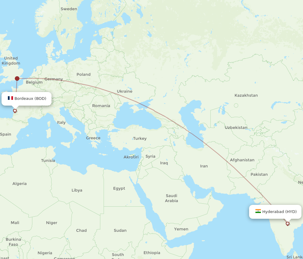 BOD-HYD flight routes