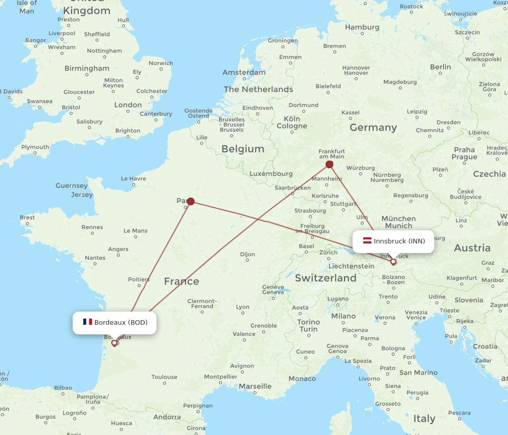 BOD to INN flights and routes map