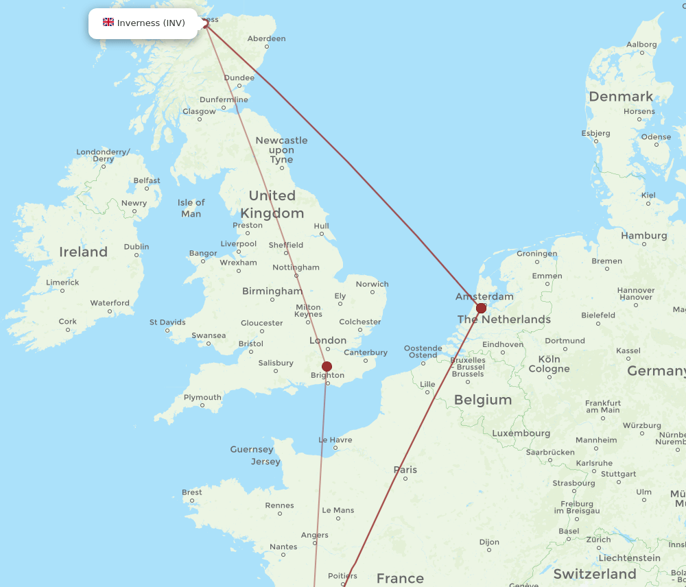 BOD-INV flight routes