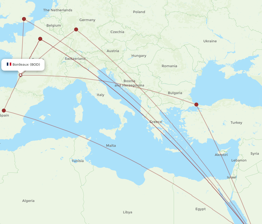 BOD-JED flight routes