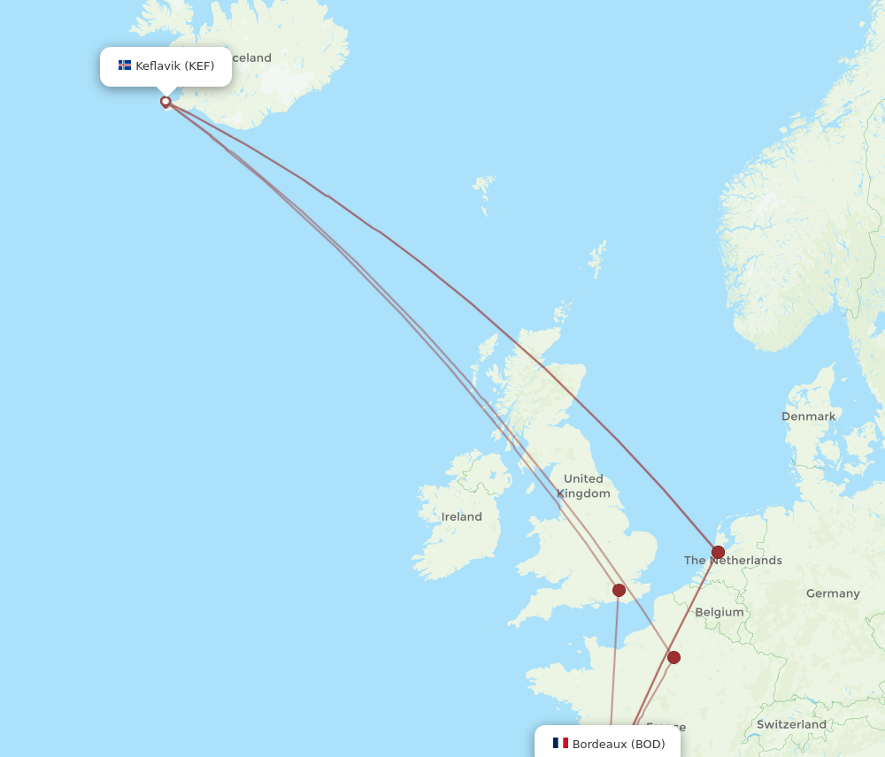 BOD-KEF flight routes