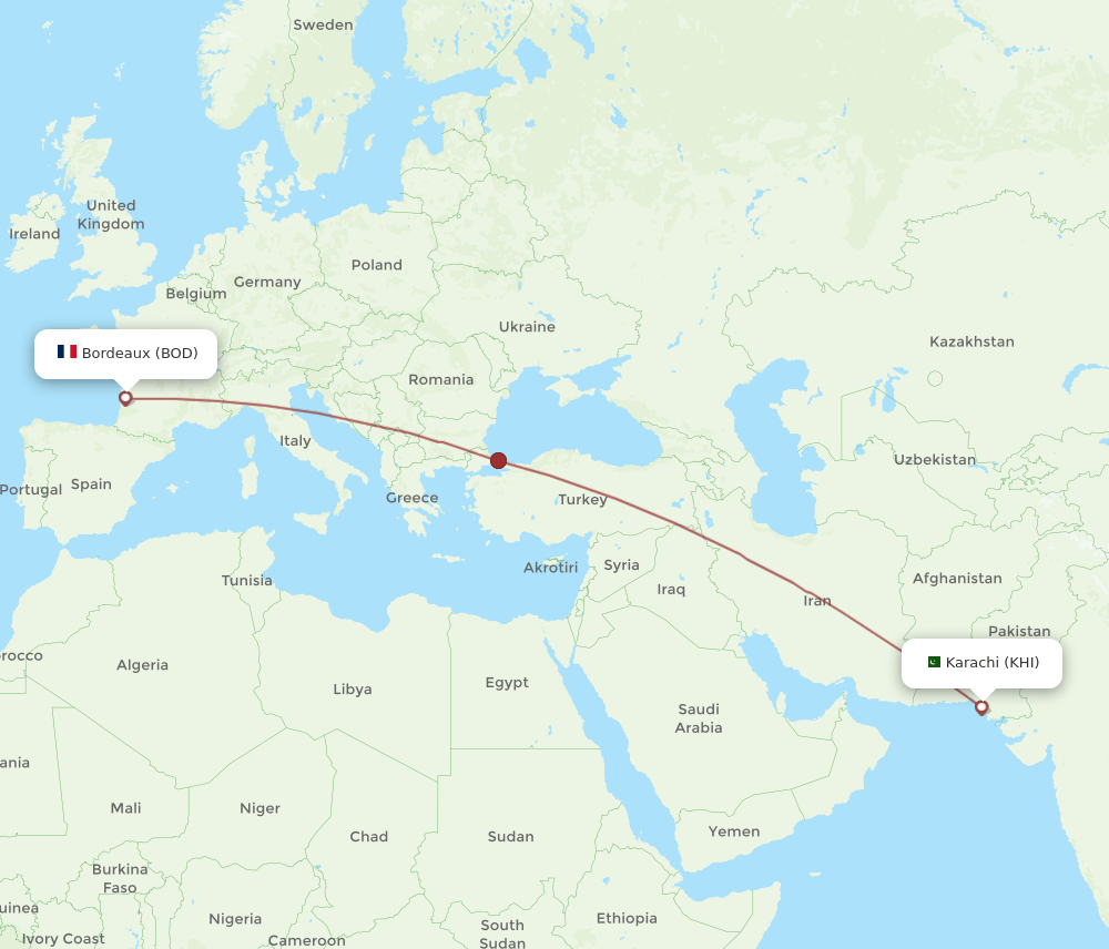 BOD-KHI flight routes