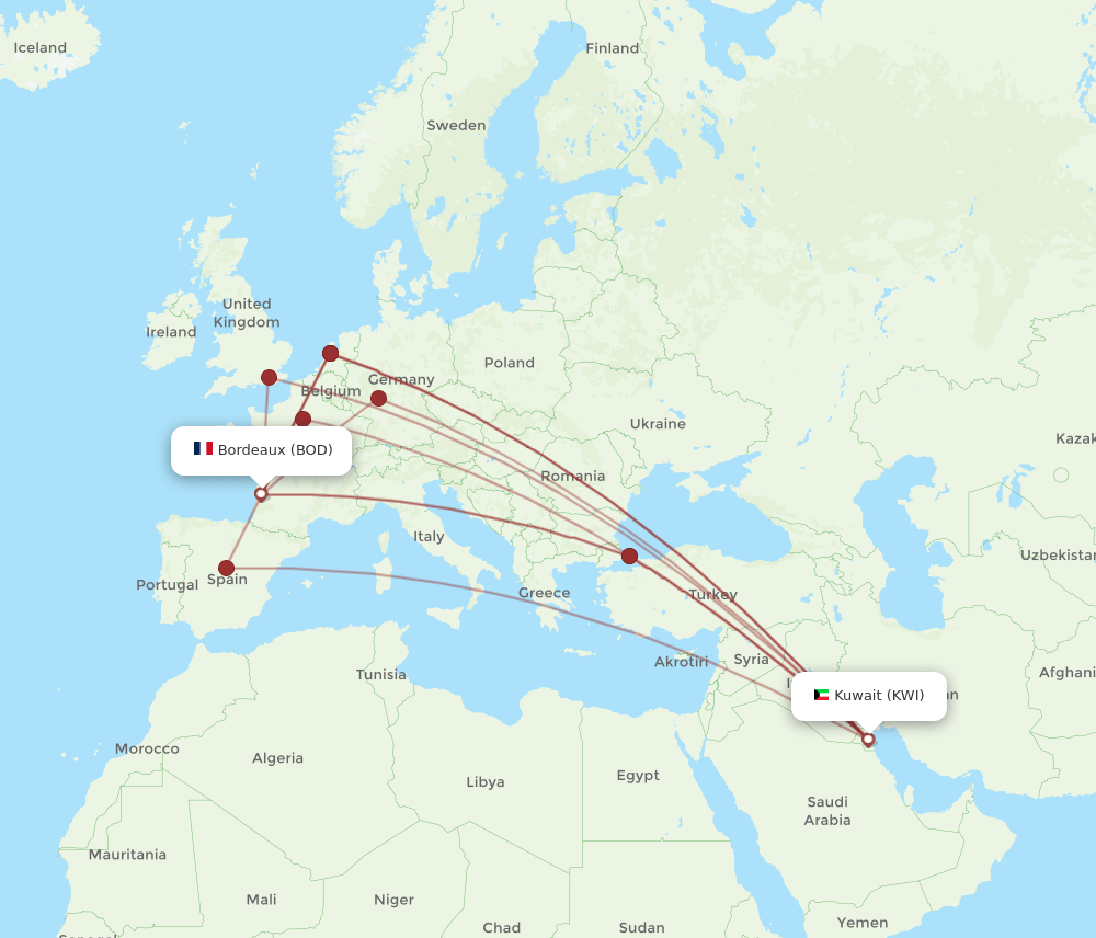 BOD-KWI flight routes