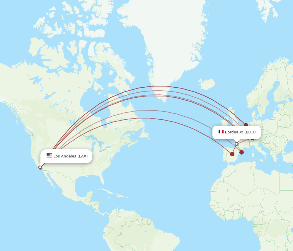 BOD to LAX flights and routes map