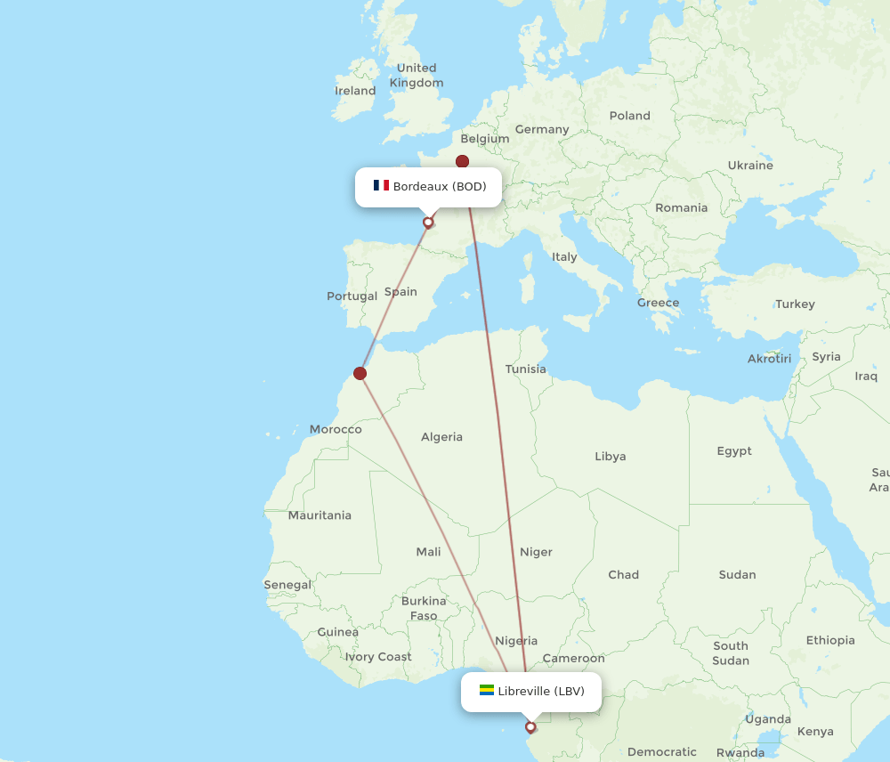 BOD-LBV flight routes