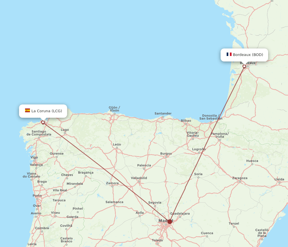 BOD-LCG flight routes