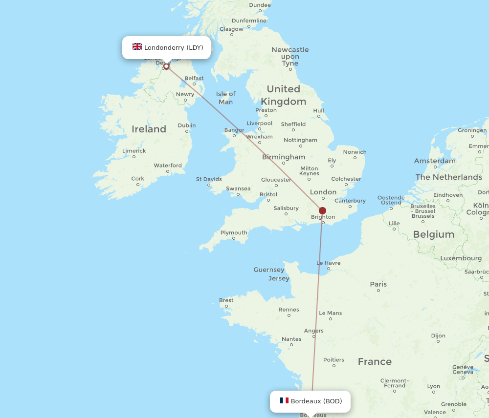 BOD-LDY flight routes