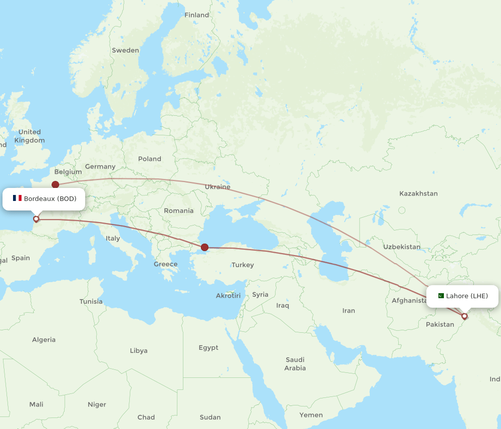 BOD-LHE flight routes