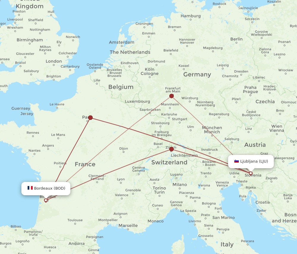 BOD-LJU flight routes