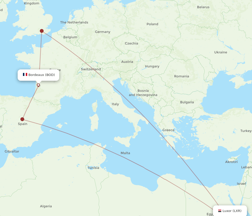 BOD-LXR flight routes