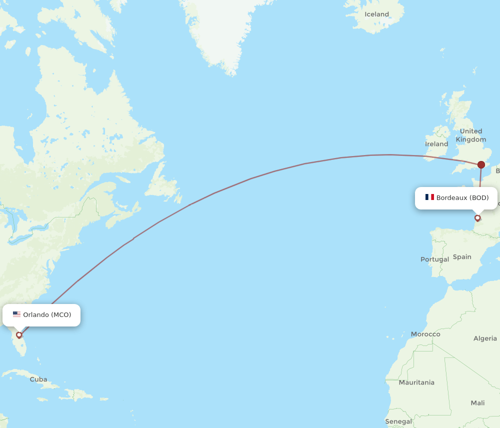 BOD to MCO flights and routes map