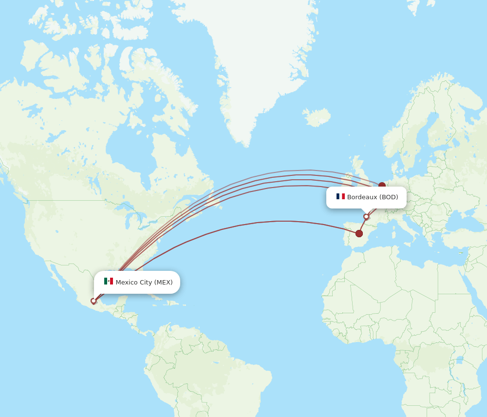 BOD to MEX flights and routes map