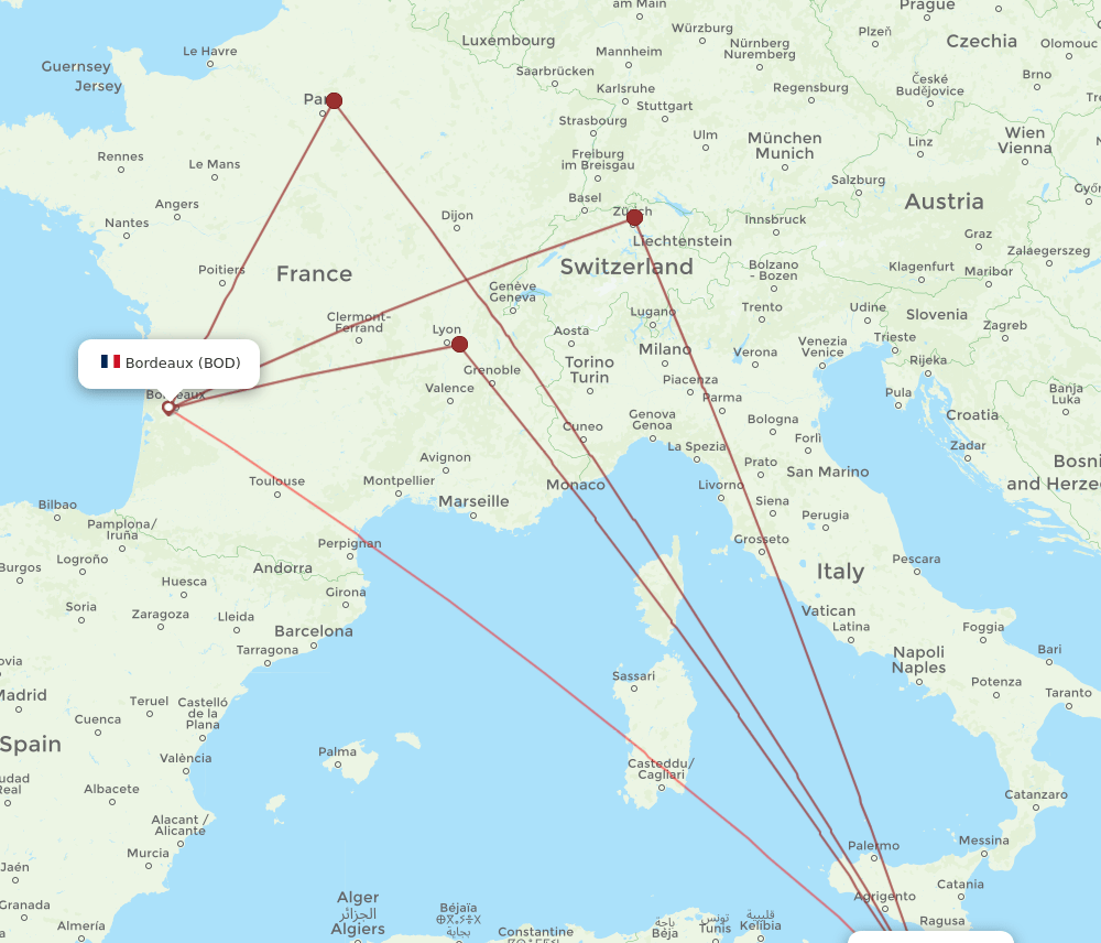 BOD-MLA flight routes