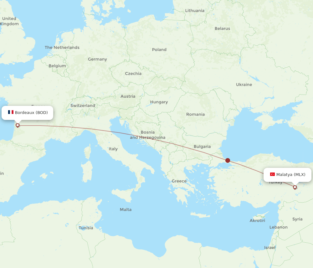 BOD to MLX flights and routes map