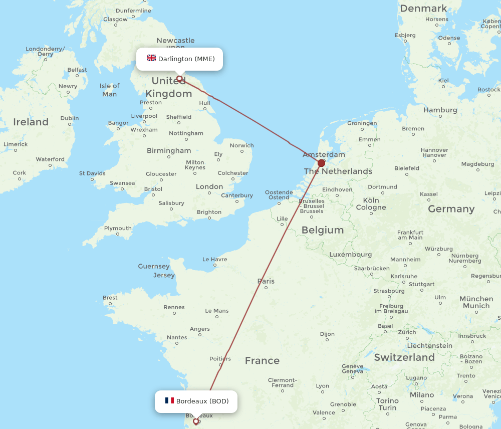 BOD-MME flight routes