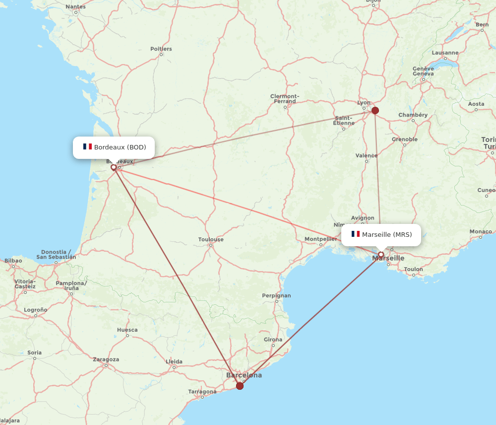 BOD to MRS flights and routes map