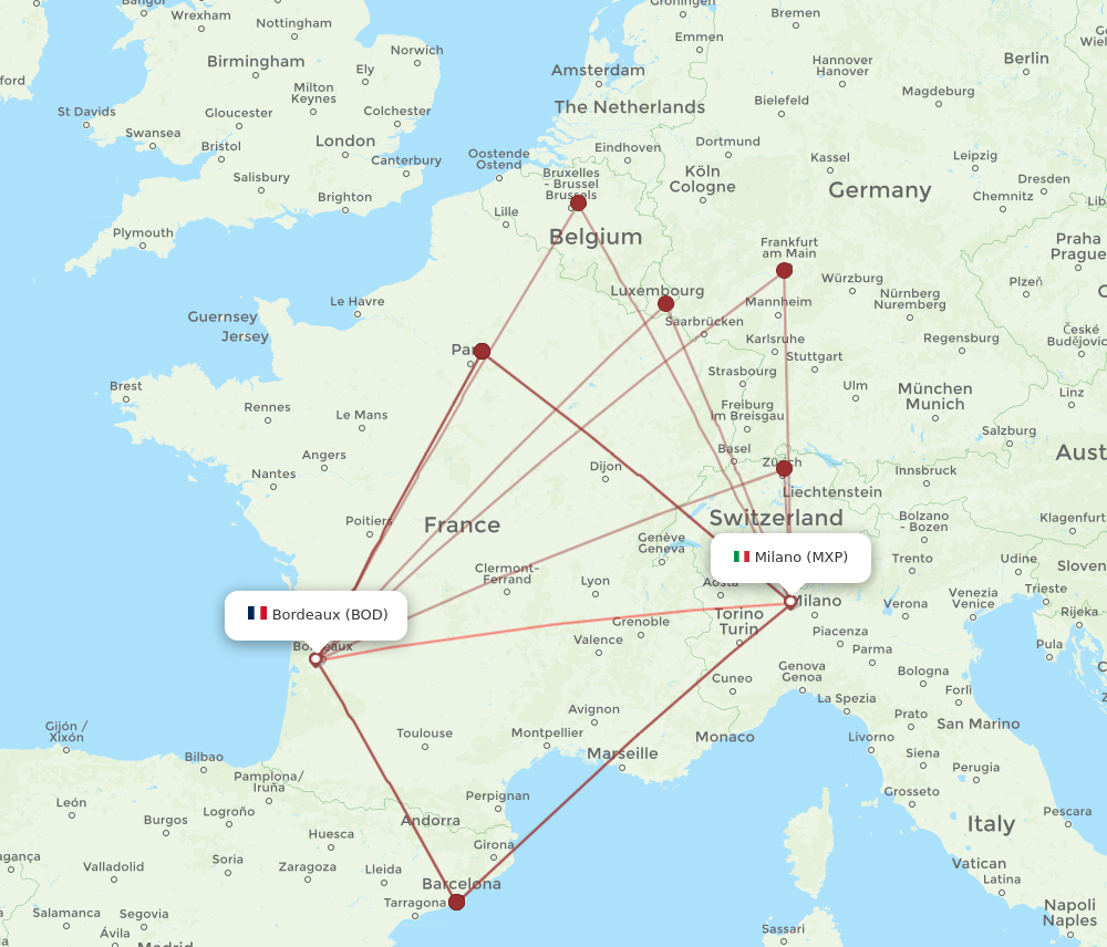 BOD to MXP flights and routes map