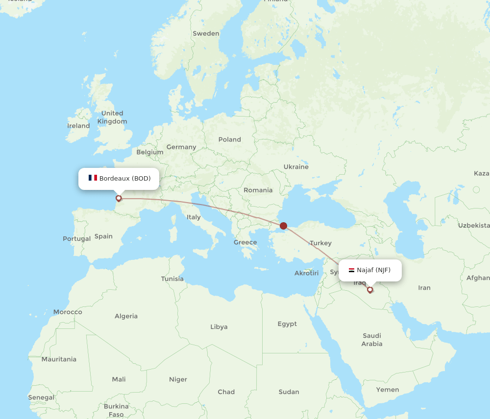 BOD-NJF flight routes
