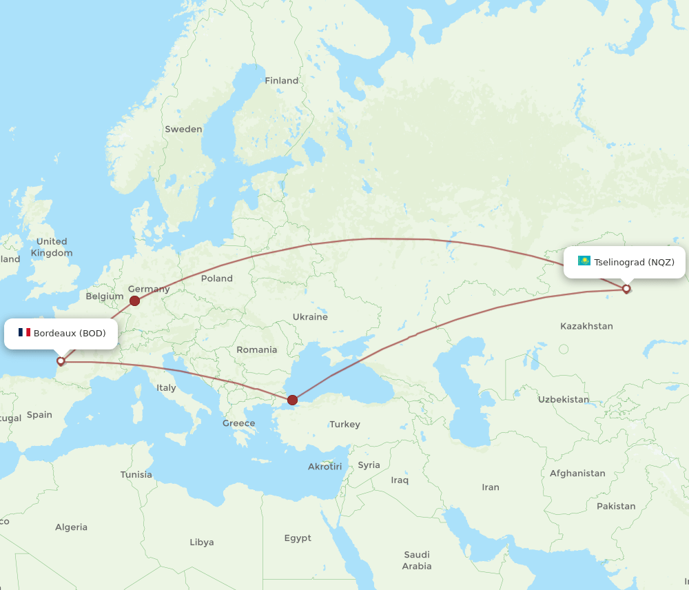 BOD-NQZ flight routes