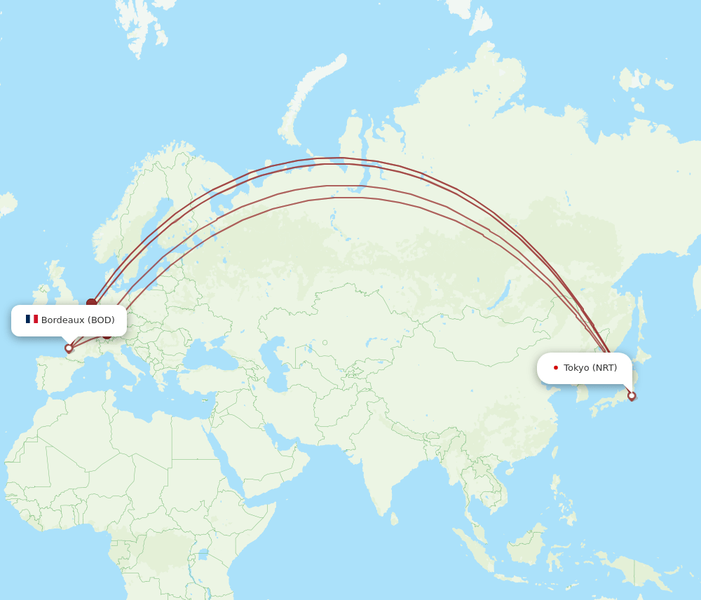 BOD-NRT flight routes