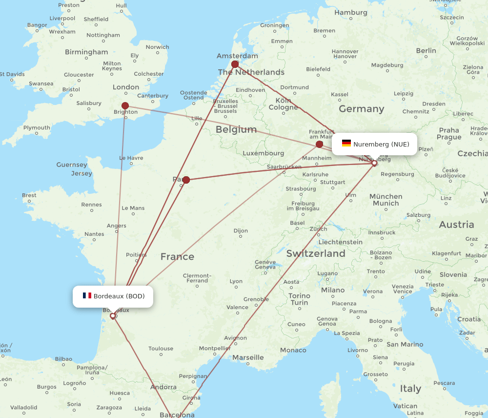 BOD-NUE flight routes