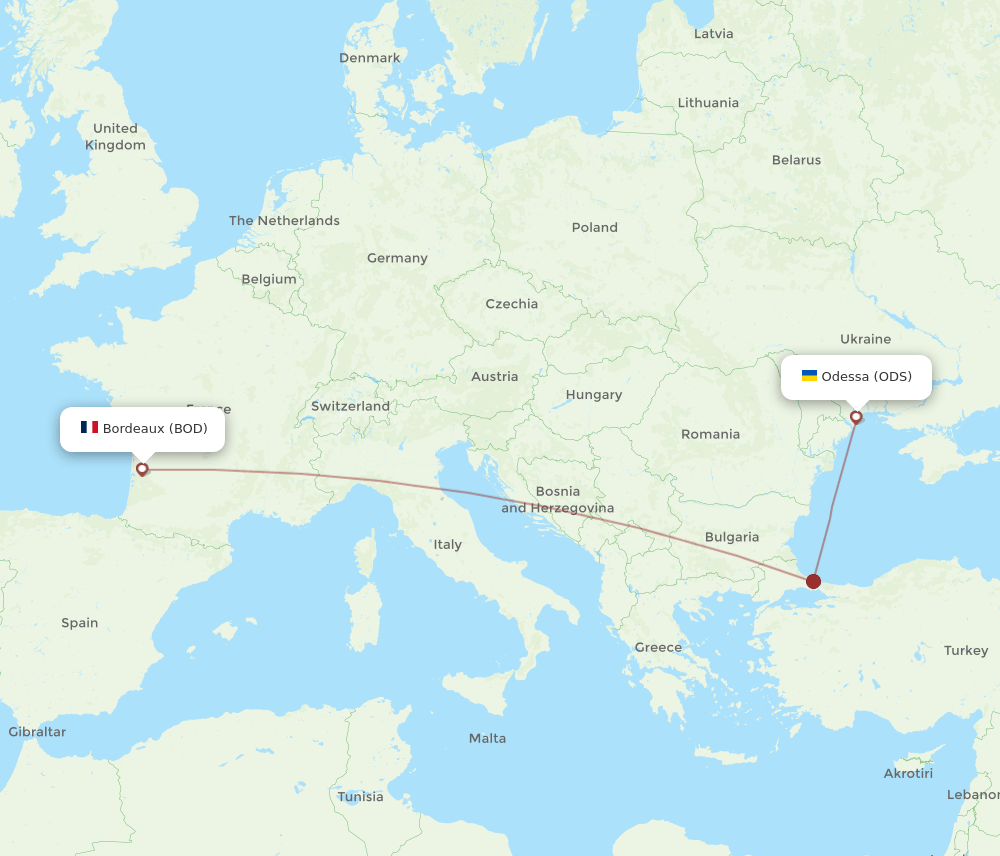 BOD to ODS flights and routes map